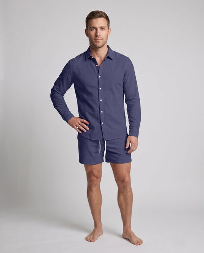 Men's Lightweight Linen Look Shirt with Kent Collar and Full Button Placket Amarae