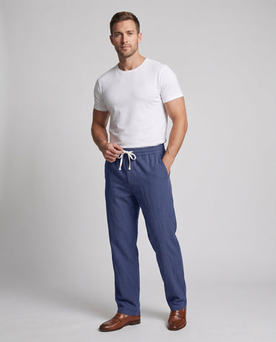 Men's linen drawstring pants with wide leg and patch back pockets Amarae
