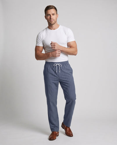 Men's pinstripe casual pants with elastic waistband, drawstring and straight leg Amarae