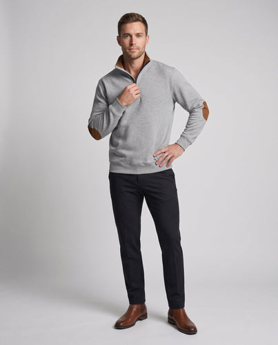 Men's Quarter-Zip Sweatshirt with Elbow Patches and Stand-Up Collar Amarae