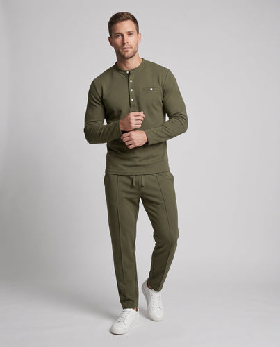 Men's Relaxed Lounge Wear Set with Henley Stand Collar and Pleated Joggers Amarae