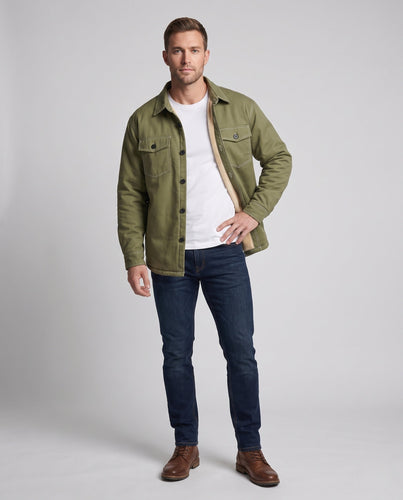 Men's Padded Overshirt made of Cotton Twill with Teddy Lining, Flap Pockets, and Soft Interior Lining Amarae