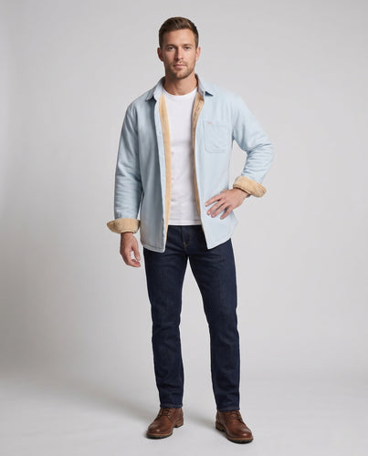 Men's Warm Lined Shirt Jacket-Overshirt made of Cotton Twill with Plush Lining Amarae