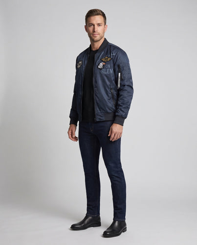 Men's bomber jacket in aviator style with military patches, arm pocket and ribbed cuffs Amarae