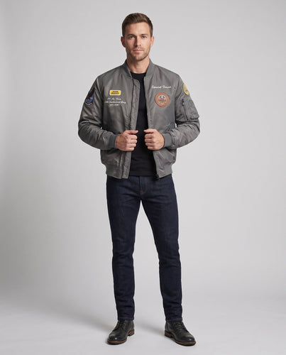 Men's bomber jacket in military style with embroidery and patch details Amarae