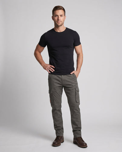 Men's Slim-Fit Cargo Pants Cotton Canvas with Reinforced Knees and Multifunction Pockets Amarae