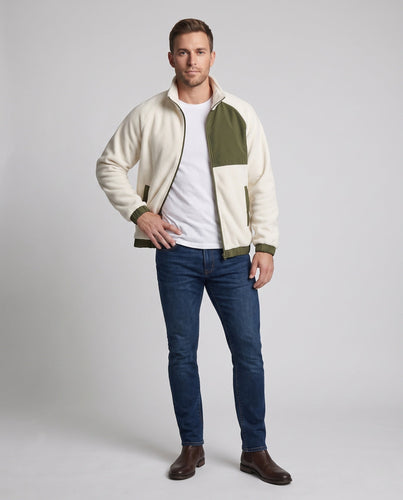 Men's fleece jacket with nylon contrast panel, stand collar and full zip Amarae