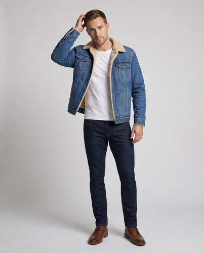 Men's Fleece-Lined Denim Jacket with Teddy Lining, High Collar and Thermal Insulation Amarae