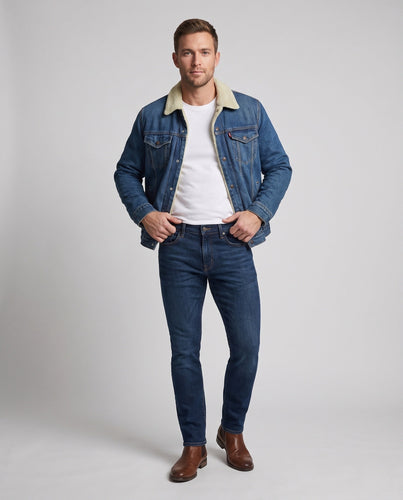 Men's Insulated Denim Trucker Jacket with Teddy Fleece Lining Amarae