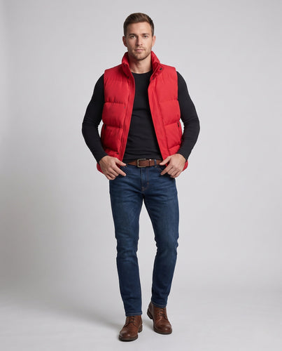 Men's insulated quilted vest with a high collar, windproof outer material, and adjustable hem Amarae