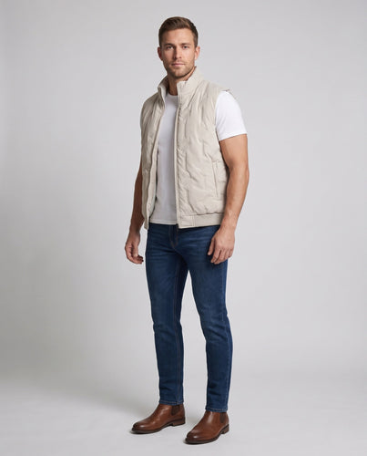 Men's Padded Teddy-Fleece Quilted Vest with High Collar and Sherpa Lining Amarae