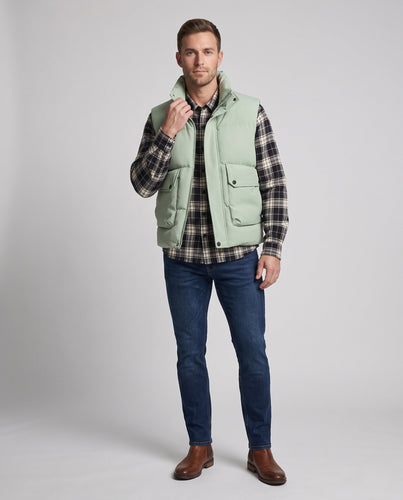 Men's Padded Sleeveless Thermal Vest in Urban Layering Style with High Stand Collar and Flap Pockets Amarae