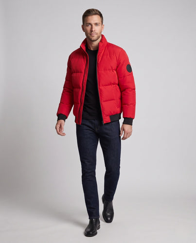 Men's Padded Bomber Quilted Jacket with High Padding and Ribbed Cuffs Amarae