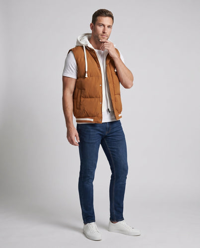 Men's Padded Vest with Contrasting Hooded Inner Jacket and Windproof Outer Layer Amarae