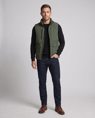 Men's Padded Thermal Utility Vest with High Stand Collar and Multi-Function Pockets Amarae