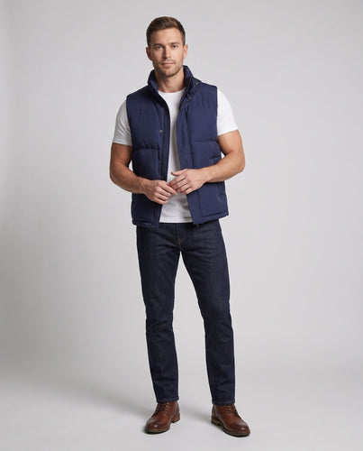 Men's insulated quilted vest in urban layering style with high stand-up collar and two-way zipper Amarae