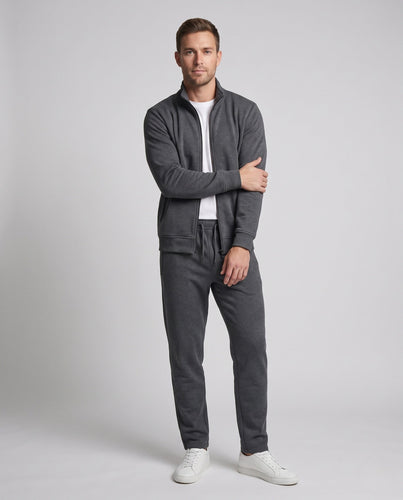Men's Modern Leisure Jogging Suit Set made of Performance Fleece with Stand-Up Collar and Zipper Pockets Amarae