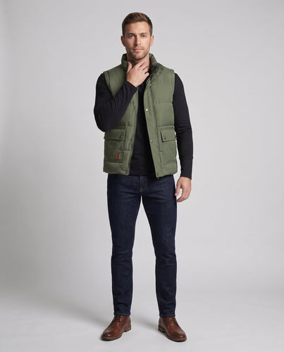 Men's Thermal Lined Outdoor Padded Vest with Sherpa Lining, High Stand Collar and Flap Pockets Amarae