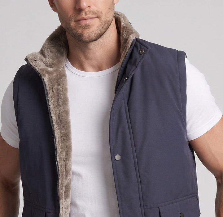 Men's thermo quilted vest with teddy lining, windproof softshell outer layer and multifunctional pockets Amarae