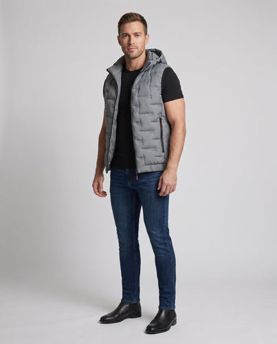 Men's Thermo-Utility Hooded Vest with water-repellent microfiber shell and elastic waistband Amarae