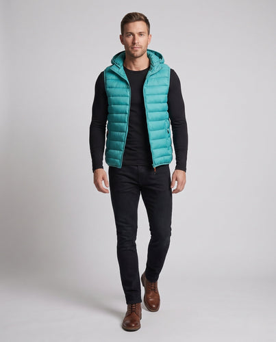 Men's Ultralight Hooded Padded Vest with Packable Thermal Insulation and Wind-Resistant Microfiber Shell Amarae