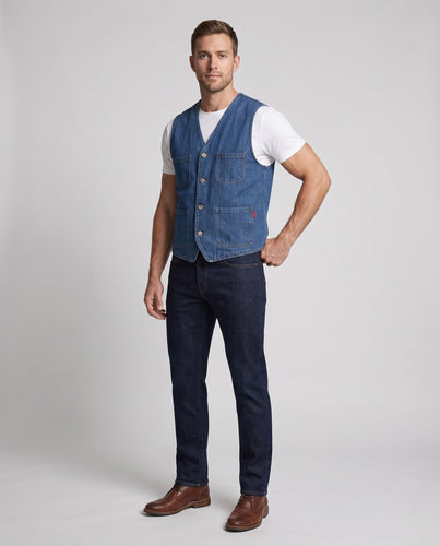 Men's utility vest with cotton canvas, striped lining and patch pockets Amarae