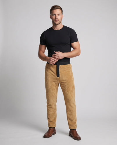 Men Water-Repellent Thermal Pants with Continuous Teddy Fleece Lining and Straight Cut Amarae