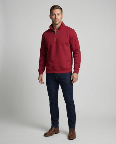 Men's sports pullover with modern stand-up collar and zipper