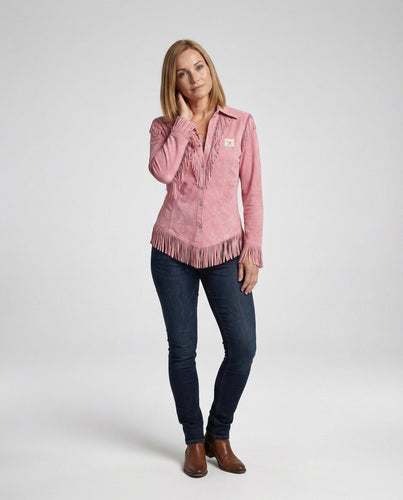 Ladies fringe blouse in western style in suede look