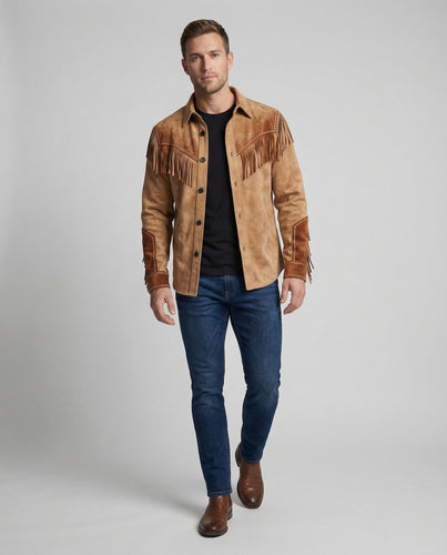 Men's Western shirt with fringes and embroidery