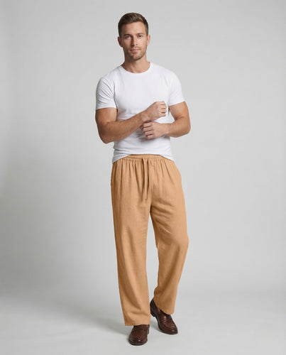 Men's Linen Pants Wide Elastic Waistband