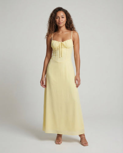 Ladies Maxi Dress Corset Look Spaghetti Straps