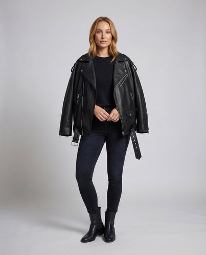 Women's Faux Leather Biker Jacket Oversized
