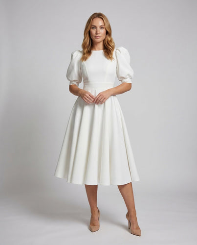 Ladies Midi Dress Elegant Puff Sleeves