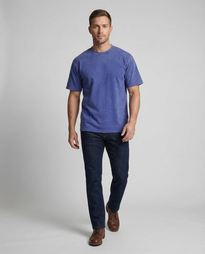 Unisex T-Shirt Used-Wash Washing Round Neck