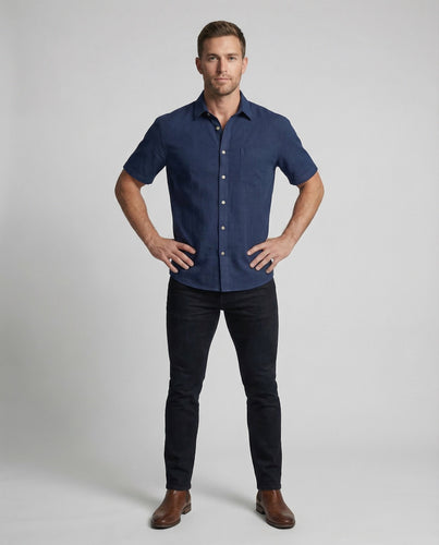 Men's Breathable Linen Shirt with Chest Pocket
