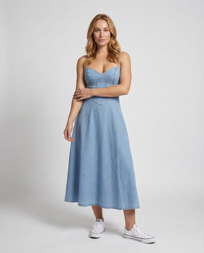Women's Jeans Maxi Dress Corset-like Seam Design
