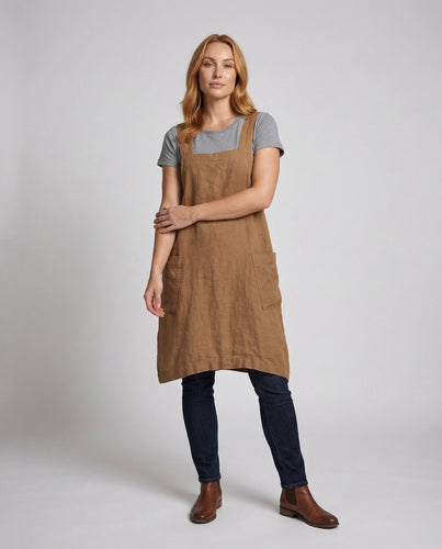 Women's Overall Dress Linen Blend Square Neckline