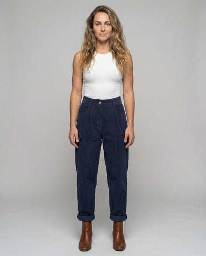Women's casual corduroy pants with high waist.