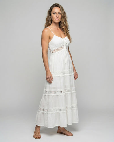 Women airy tiered bustier dress with lace band