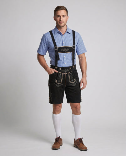 Men's traditional leather trousers with hand-decorated details Amarae