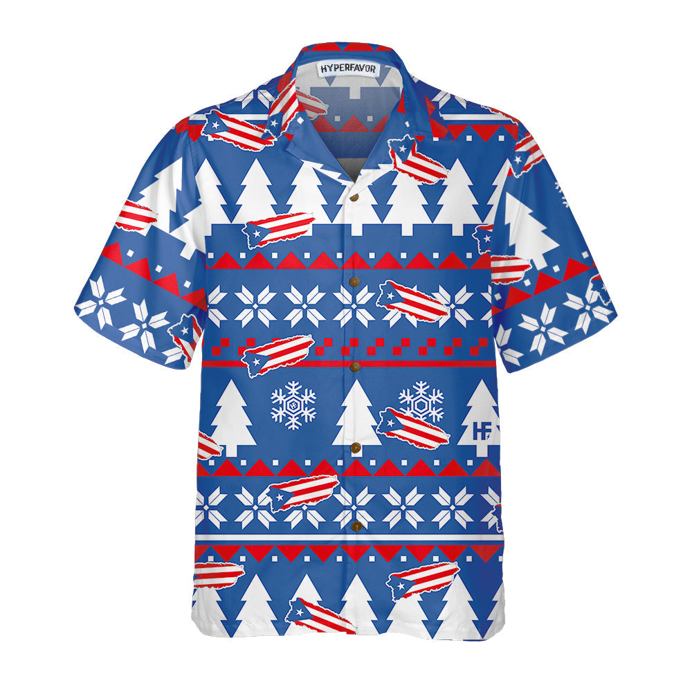 Lune London | Ugly Christmas Hawaiian shirt Porto Rico, Christmas shirt with Puerto Rico flag for men