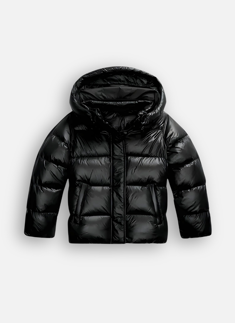 Chic Und Stil | Women's Shiny Puffer Jacket with Hood and Padding