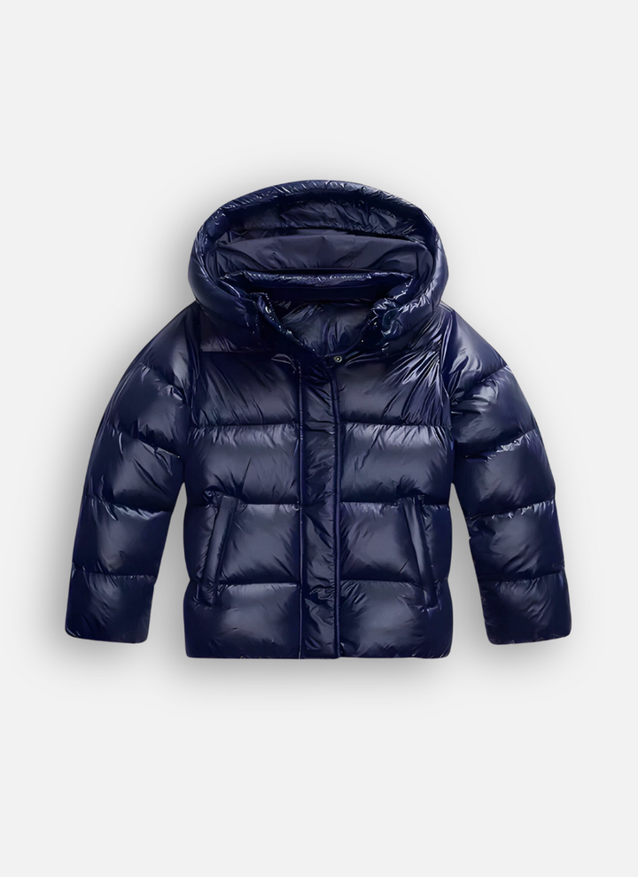 Chic Und Stil | Women's Shiny Puffer Jacket with Hood and Padding