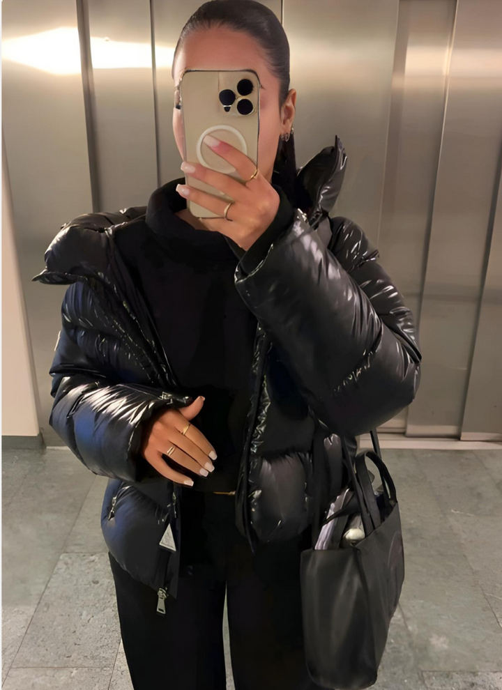 Lune London | Women's Shiny Puffer Jacket with Hood and Padding