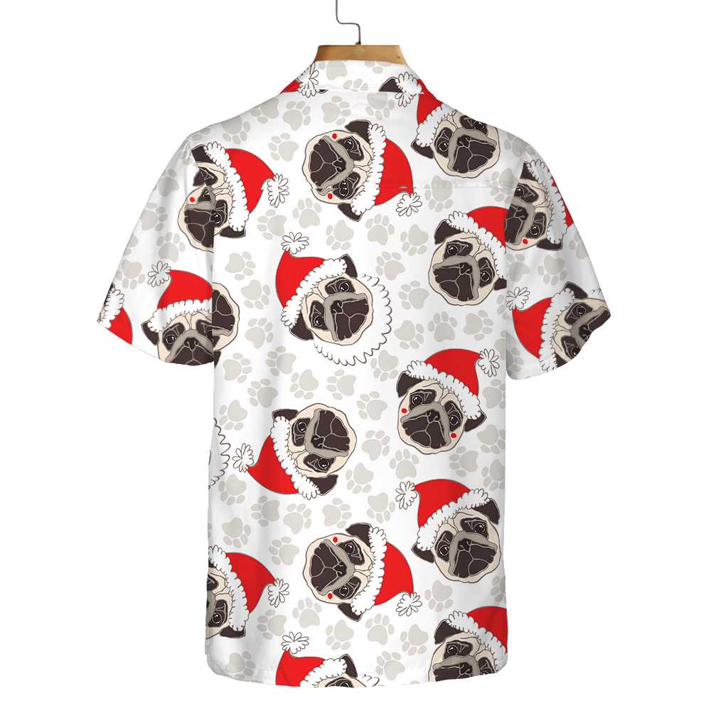 Lune London | Pug Dog In Santa Hut Hawaiian Shirt, Fun Christmas Shirt for Dogs, Christmas Gift for Pug Lovers