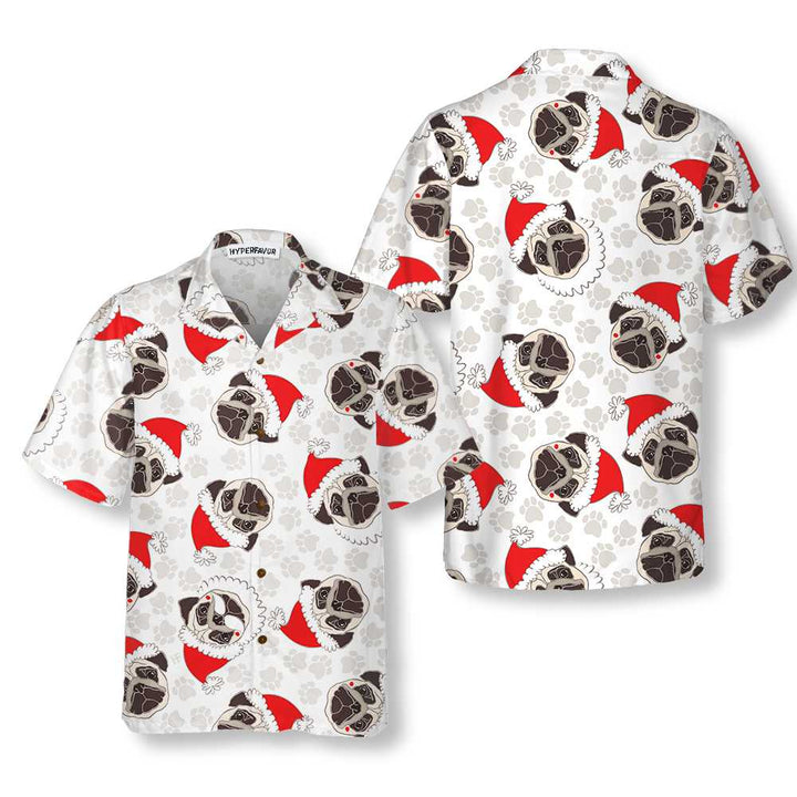 Lune London | Pug Dog In Santa Hut Hawaiian Shirt, Fun Christmas Shirt for Dogs, Christmas Gift for Pug Lovers