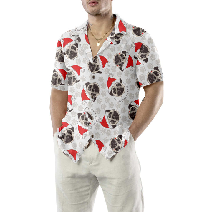 Lune London | Pug Dog In Santa Hut Hawaiian Shirt, Fun Christmas Shirt for Dogs, Christmas Gift for Pug Lovers