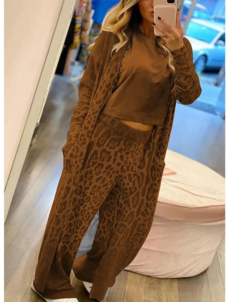 Lune London | Long sleeve cardigan with leopard print and elastic waist pants