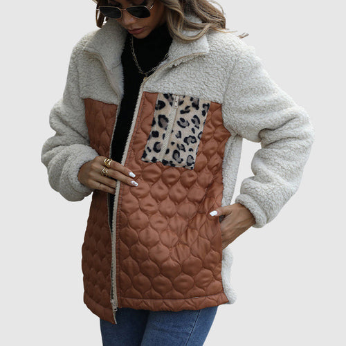 Amarae | Fleece Relaxed Fit Jacket - Quilted Patchwork Faux Fur Trim Jacket